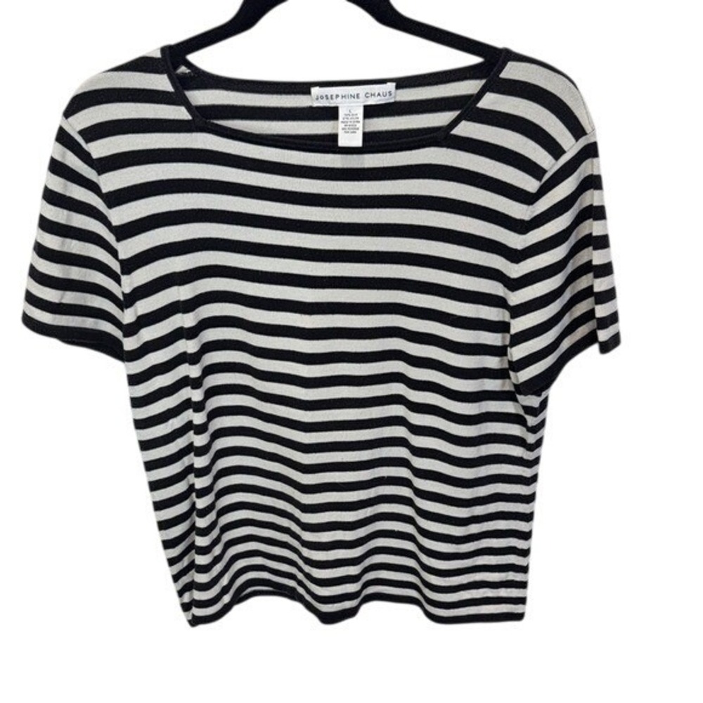 Josephine‎ Chaus Striped Silk Blend Knit Top Short Sleeve Crew Neck